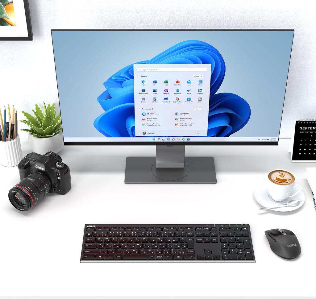 Arteck Wireless Keyboard and Mouse Keyboard and Compatible with and Windows 2.4G Set, Lightweight, Slim, Type-C Rechargeable, Full-Size Mouse,