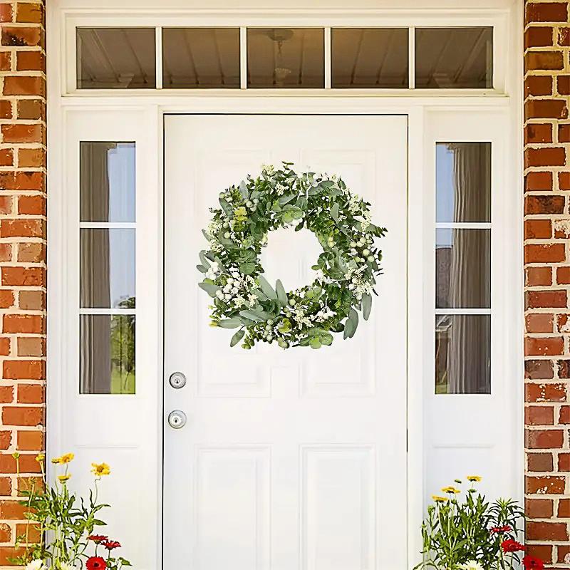 1PC With Berries For Front Door Lush Eucalyptus Leaf Home Artificial Greenery Wreath Holiday Decor 25cm