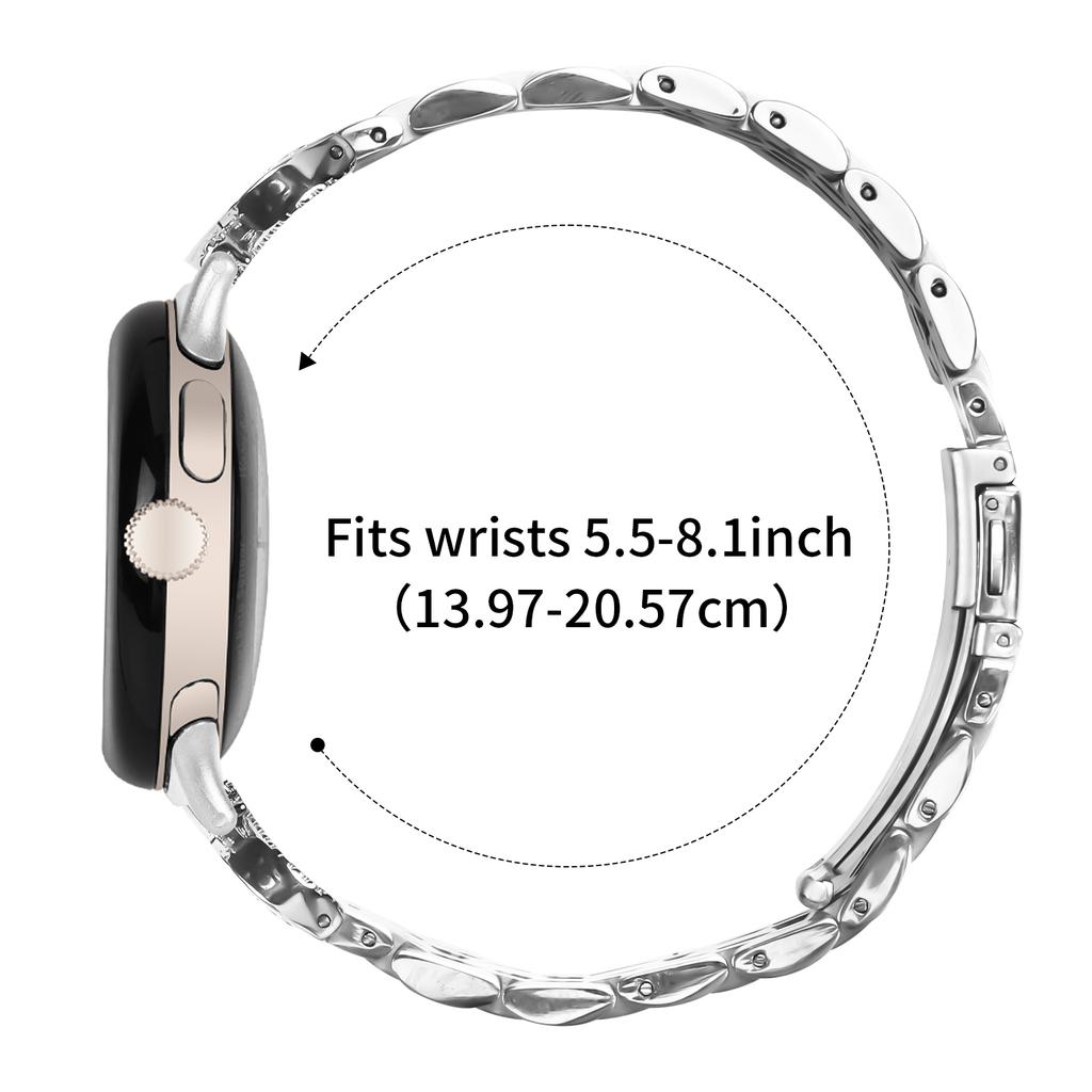 Watch Band for Google Pixel Watch 3 41mm/Watch 2/Watch Seven Bead Stainless Steel Strap with Rhinestone Ox Horn Style Connector