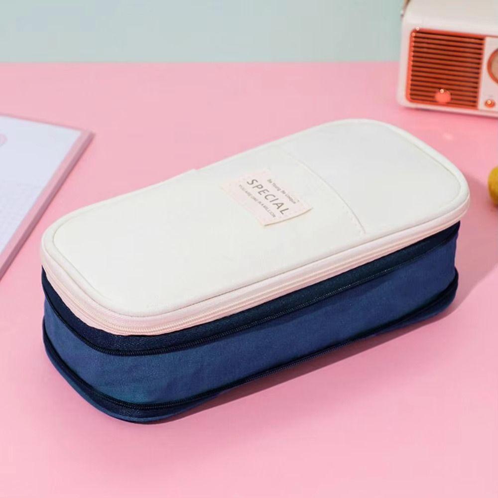 Diagonal Storage Pencil Bag Polyester Macaron Pencil Case Simple Student Pen Bag Boy Girl Kid