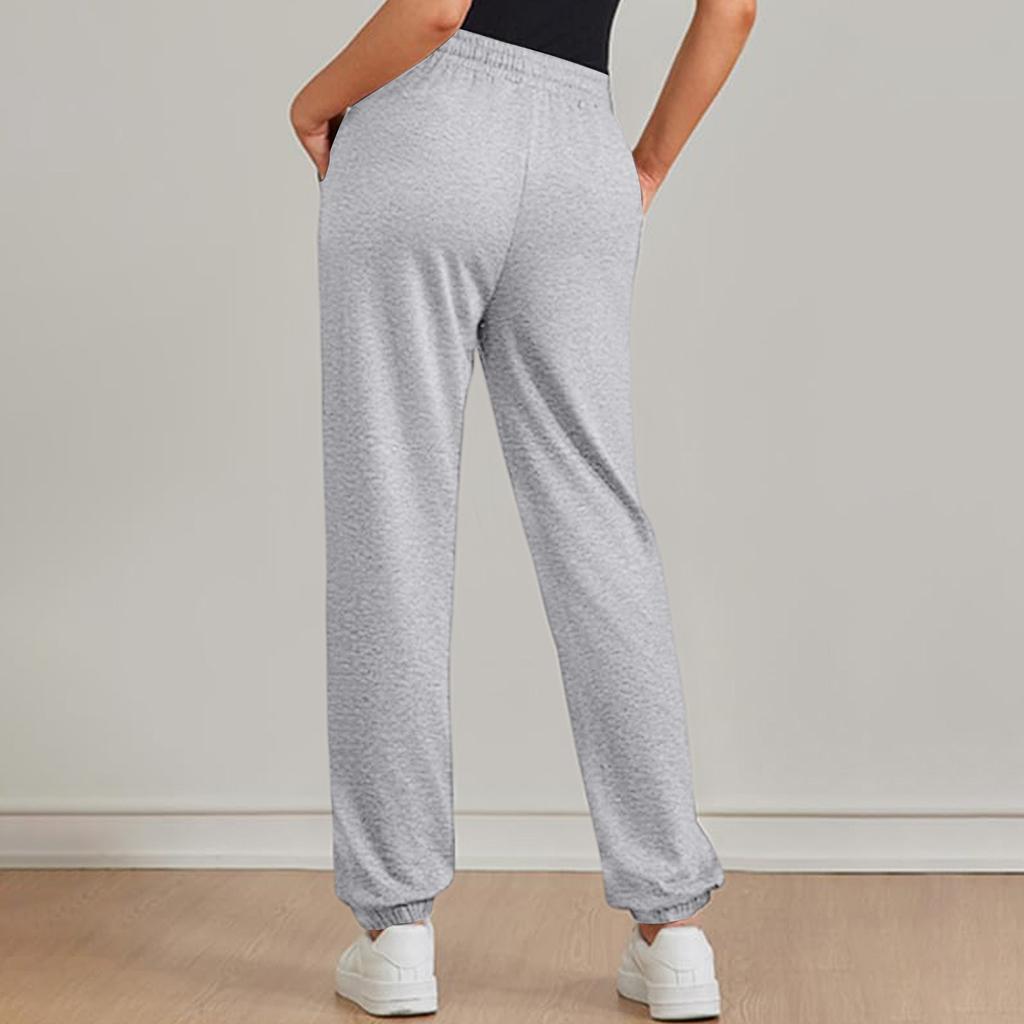 Ladies' Fashionable Solid Color Straight Leg Pants With High Waist Drawstring Pockets And Elastic Waist Casual Pants