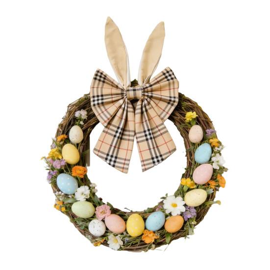 16 Inch Easter Bunny Ear Bow Rustic Buffalo Plaid Bow for Wreath Spring Holiday Decorative Fabric Bow for Tree Topper Front Door Wall Window Home