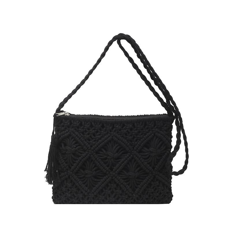 Trendy Single-shoulder Bag Summer Hollowed-out Woven Phone Bag Tassel Crossbody Bag