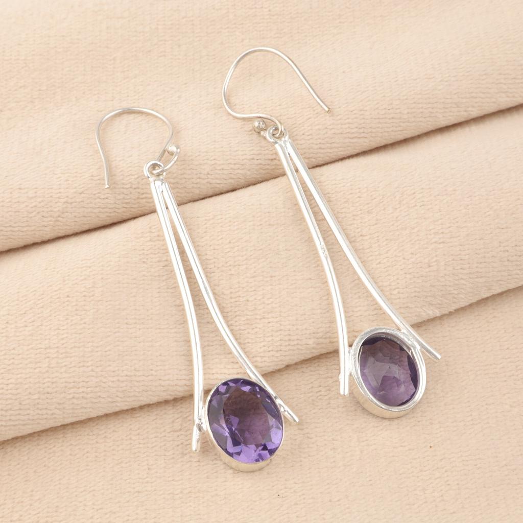 Natural Iolite Gemstone 925 Sterling Silver Handmade Drop/Dangle Earrings 2.63" EE-136-4