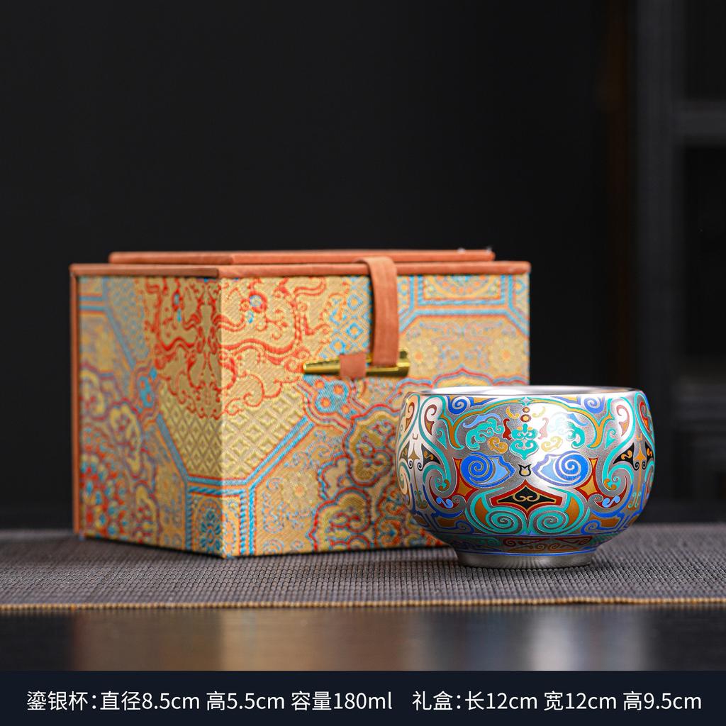 Forbidden City Dunhuang merchandise tea cup enamel colored silver meditation teacup master cup souvenir ceramic teacup box