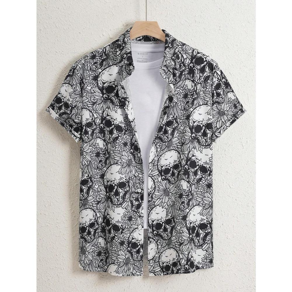 Men Shirt Fashion Skull Pattern 3D Print short Sleeves Shirts Casual Design Short Sleeve Shirts Fashion Button Tops