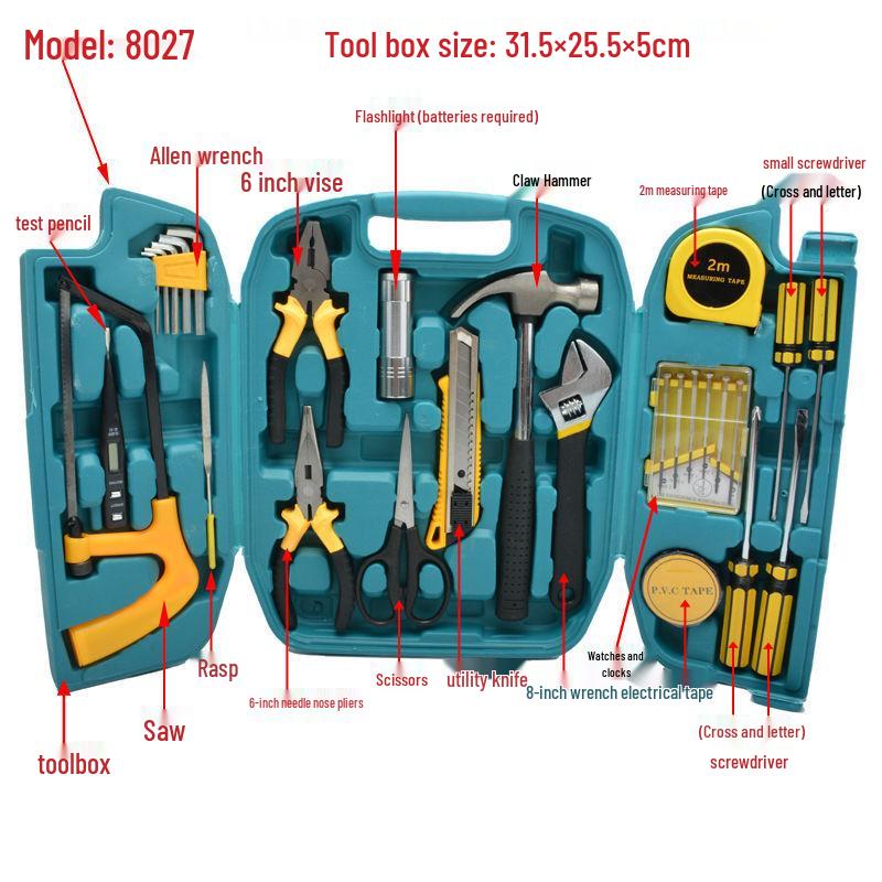 Toolbox Set: 8, 9, 12, 13, 16 Piece Household & Car-Mounted Repair Kit