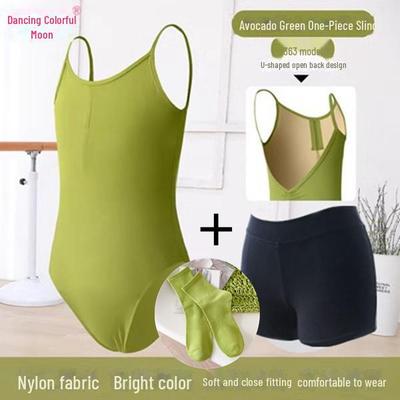 Trajes de Baile y Ejercicio sin Espalda de Nylon Color Verde Mantequilla para Niñas