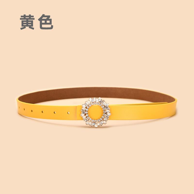 Ladies Belt With Crystal Diamond Square Buckle Decorative Belt Women'S Leather Smooth Buckle Belt