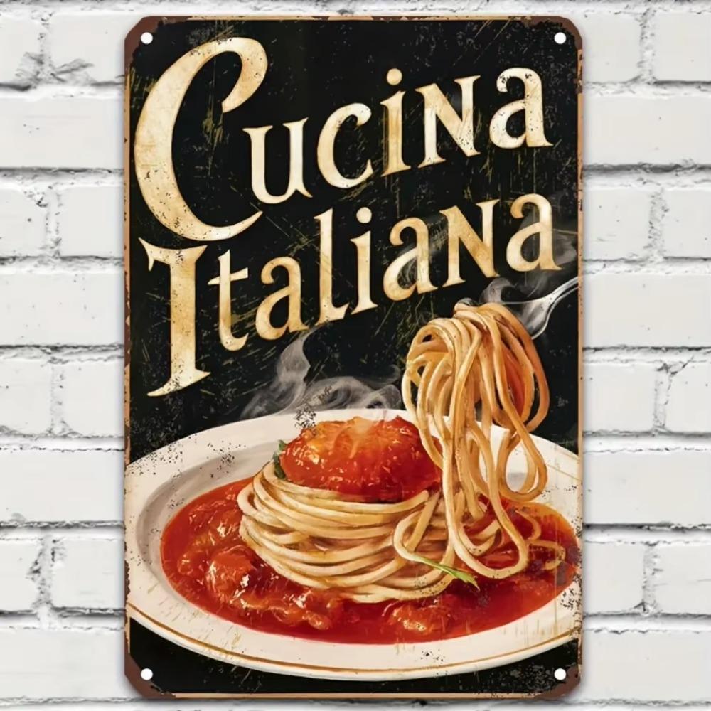 1PC Cucina Italiana Vintage Metal Tin Sign, Italian Food Wall Art, Rustic Kitchen Decor, Funny Bar Cafe Restaurant Home Decor