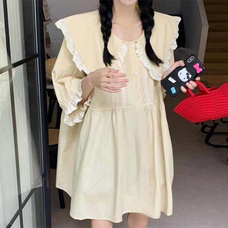 

VONDA Женские повседневные платья с кукольным воротником, кружевной отделкой пэчворк и длинным рукавом 5XL хаки