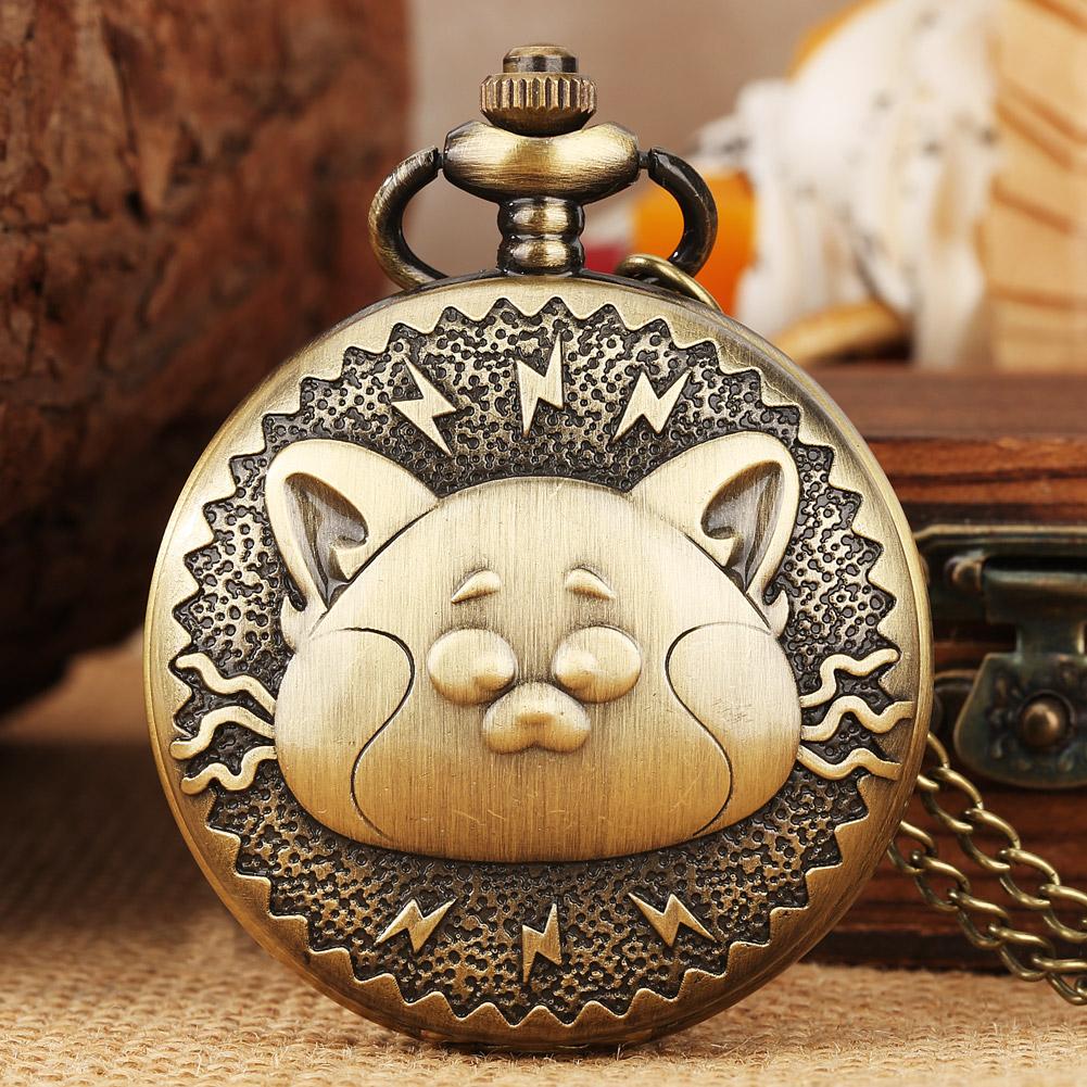 Vintage Pet Cat Head Shaped Quartz Pocket Watch Animal Necklace Steampunk Pendant FOB Clock with 80cm Necklace/30cm Hook Chain