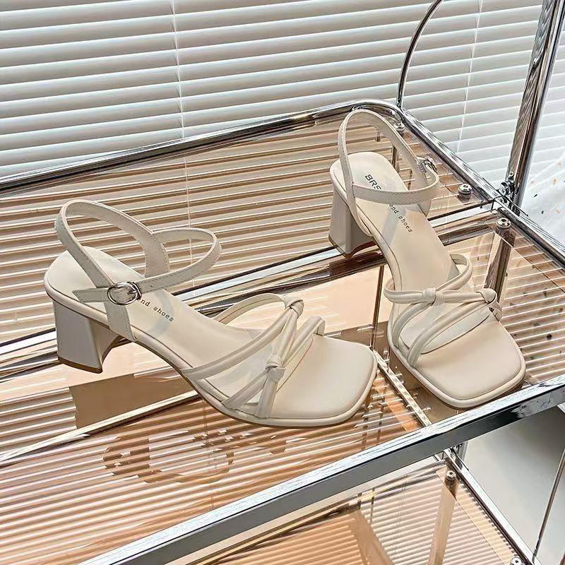 2025 new summer open toe word with season fairy style with skirt versatile soft sole high heel thick heel sandals women