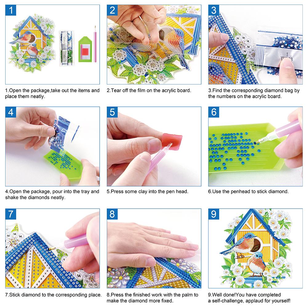DIY Diamond Painting Pendant Artwork 5D Diamond Mosaic Pendant Rhinestone Embroidery Key Ring Pendant Bag Pendant for Room Decor