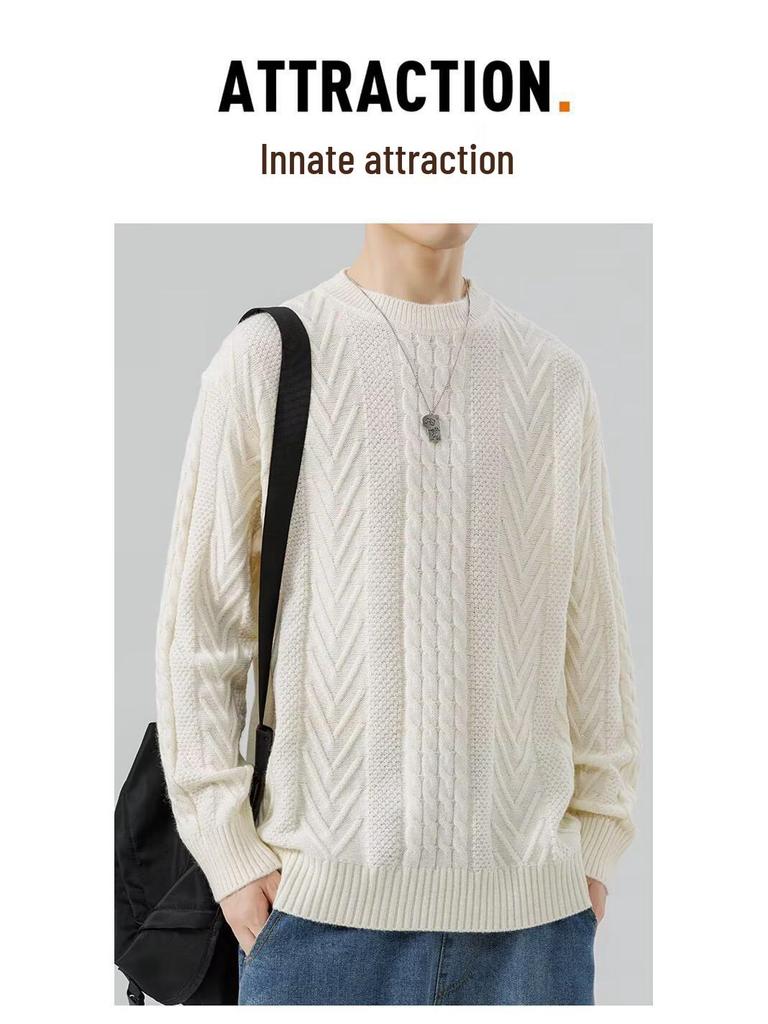 Men's Diamond Jacquard Alpaca Wool Crew Neck Sweater - Skin-Friendly Casual Pullover for Autumn and Winter
