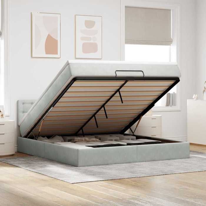 VidaXL Cadre de lit ottoman avec matelas gris clair 160x200 cm velours, cadre de lit, cadre de lit rembourré, cadre de lit 3311927