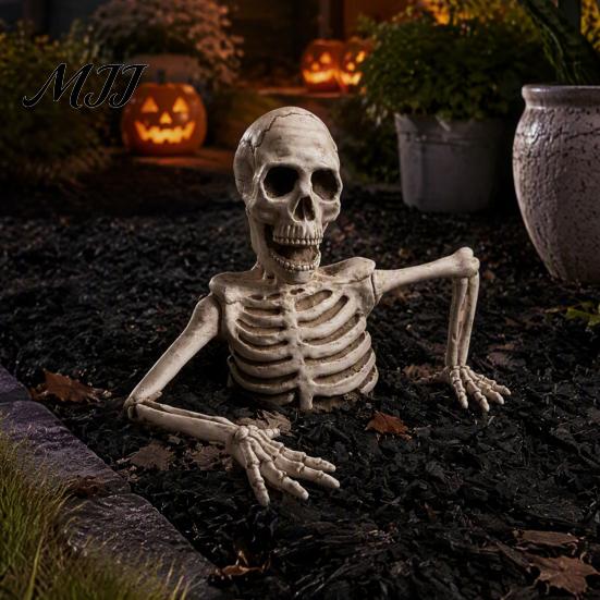 Durable Plastic Ground Breakers Halloween Half Body Skeleton Yard Sign with Adjustable Arms, Weatherproof Horror Theme Party Supplies