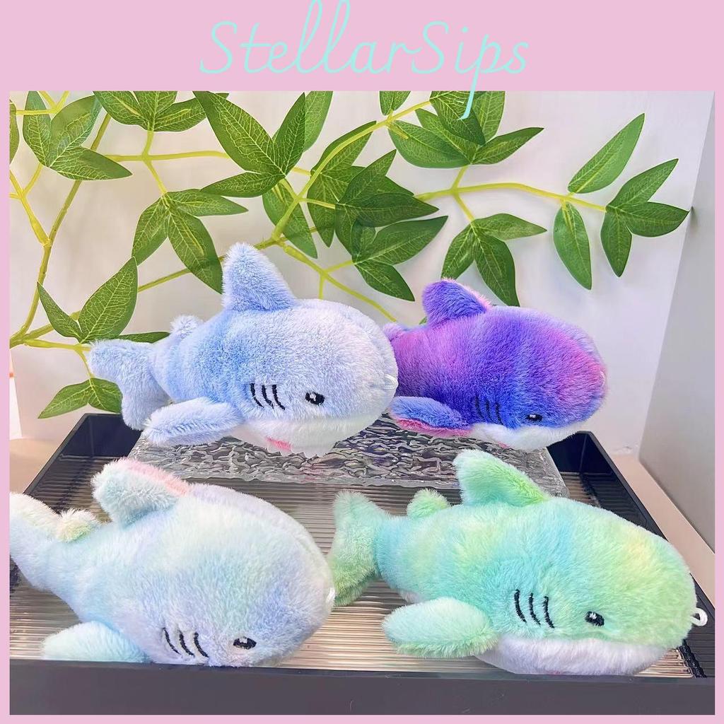 Adorable Rainbow Shark Plush Toy Cute Stuffed Animal Keychain Bag Charm For Kids