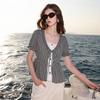 Women's Faux Two-Piece Plaid V-Neck Cotton Blouse