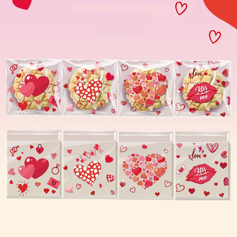 50/100pc Valentine's Day Cartoon Pattern Heart-shaped Transparent Glass Paper Bag Valentine's Day Happy Party Packaging Supplies