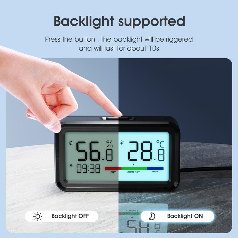 Sensor de Temperatura e Umidade WiFi Tuya com Tela Retroiluminada Hygrometer Termômetro Smart Life Suporta Alexa Google Home