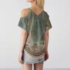 Women's Flower Print Casual Off-Shoulder Strappy V-Neck Short-Sleeved T-Shirt