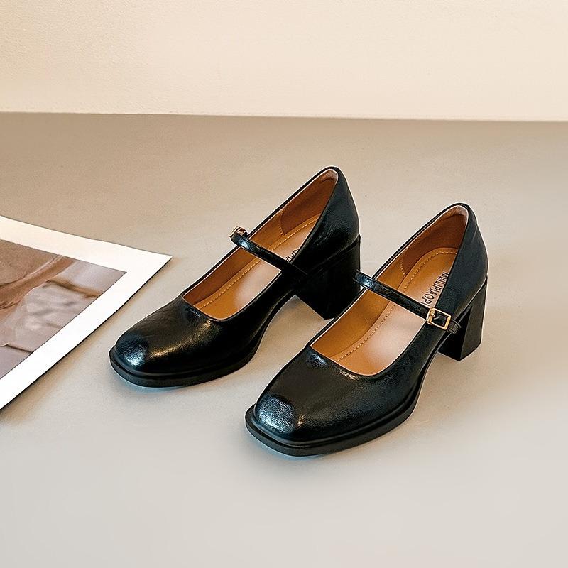 

Retro Square-toe Platform Shoes - New Style - High-heeled Single Shoes - Women s Shoes 40 чорний
