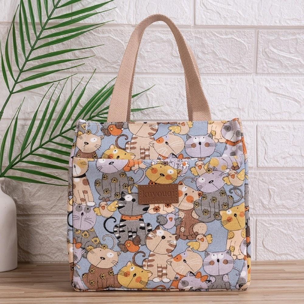 Insulated Cat Lunch Bag Canvas Large Capacity Lunch Bag Durable Picnic Lunch Bags  Daily Lunch