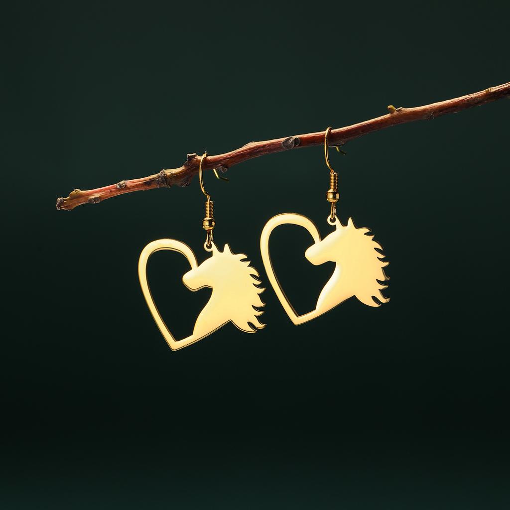 Cazador Horse Heart Pendant Earrings for Women Stainless Steel Gold Color Animal Jewelry Earrings Birthday Valentine Gift