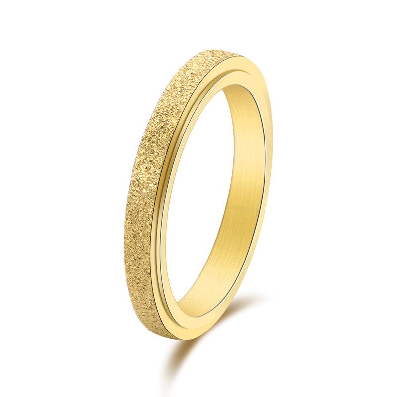 European & American 2MM Women's Sandpaper Titanium Steel 18K Gold Rotating Frosted Ring