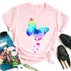 Fashionable Plus Size Color Butterfly Print Simple Base Shirt Loose Fitting Clothes Pure Cotton T-Shirts Women’s