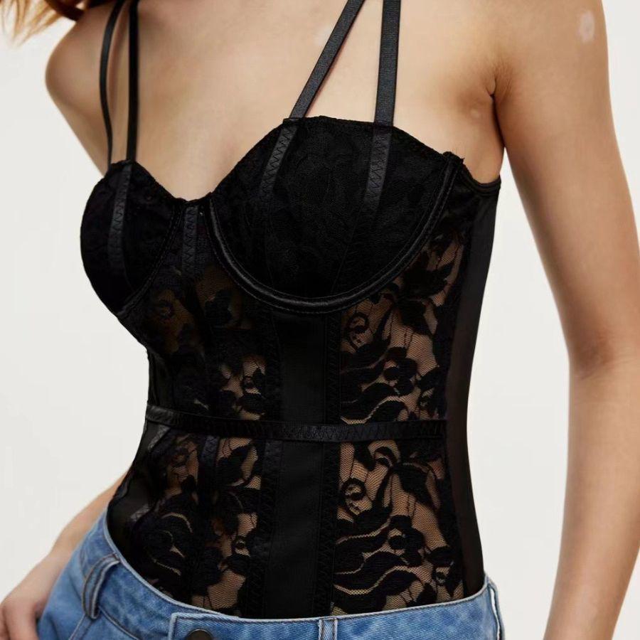 Women's Lace Sling Vest with Chest Pads - Fashionable Sexy Cross-Border Style for Southeast Asia, Europe, and America.