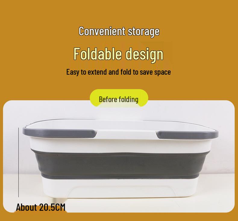Foldable Rectangular Mop Bucket with Wheels and Handle - Portable Silicone Mopping Bucket