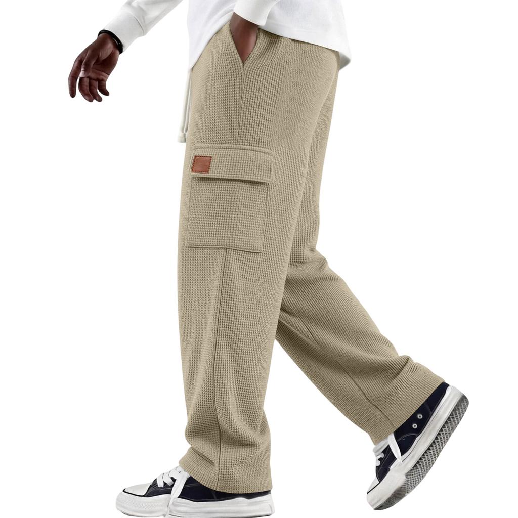 Men's Weave Loose Fit Cargo Pants with Multi-Pockets and Drawstring Elastic Waist for Casual Daily Wear