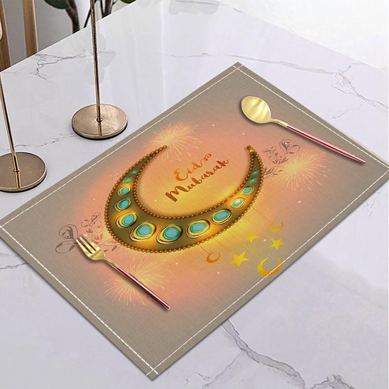 

42x32см Рамадан Льняная Подставка под Блюдо Ид Мубарак Украшения для Стола Мусульманские Исламские Товары для Вечеринки 2025 Рамадан Карим Домашний Декор Подарок