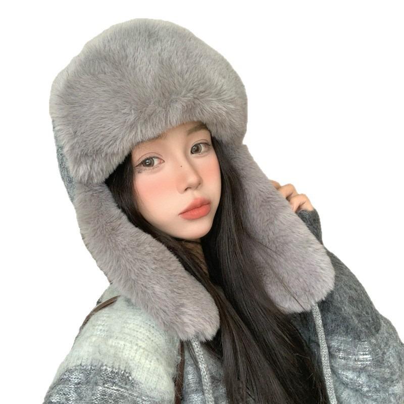 Winter hat women's fashion versatile thickened warm plush hat outdoor riding windproof ear protection