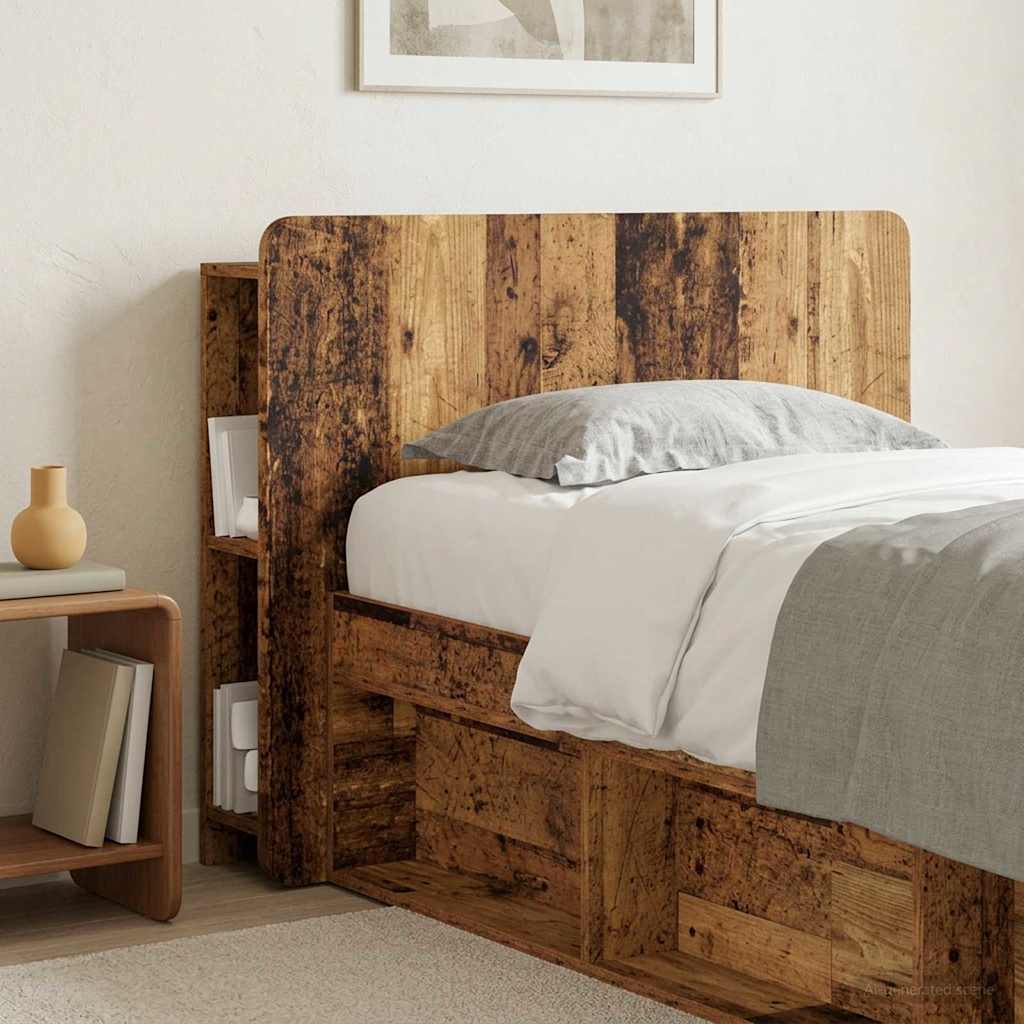 Headboard Cabinet with Storage Reclaimed Wood Effect Wood Based Material