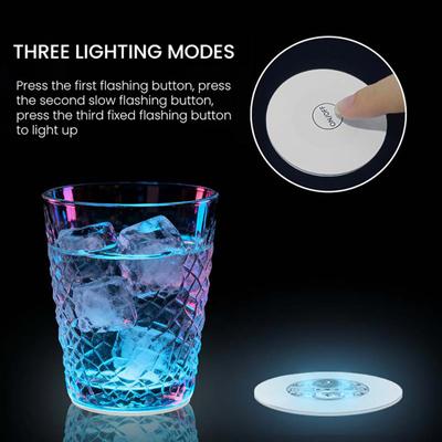 Sous-verre LED coloré avec 3 modes d'éclairage Auto-adhésif Portable Sous-verre pour Boisson pour Bière Café Lumières d'Ambiance de Bar Accessoire Amusant pour Bar à Domicile