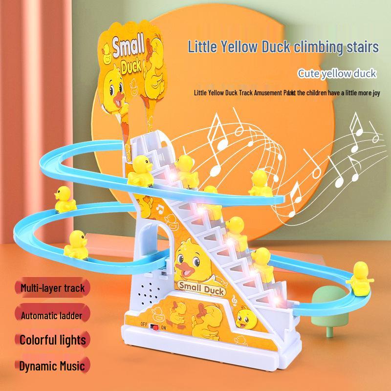 Interactive Electric Little Yellow Duck Climbing Stairs Toy with Music - Educational and Fun for Kids