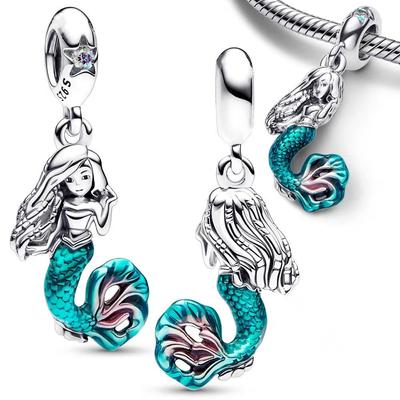 925 Silver Blue-tailed Mermaid Charm Bead Dangle Fit Bangle Bracelet Necklace DIY Jewelry for Women