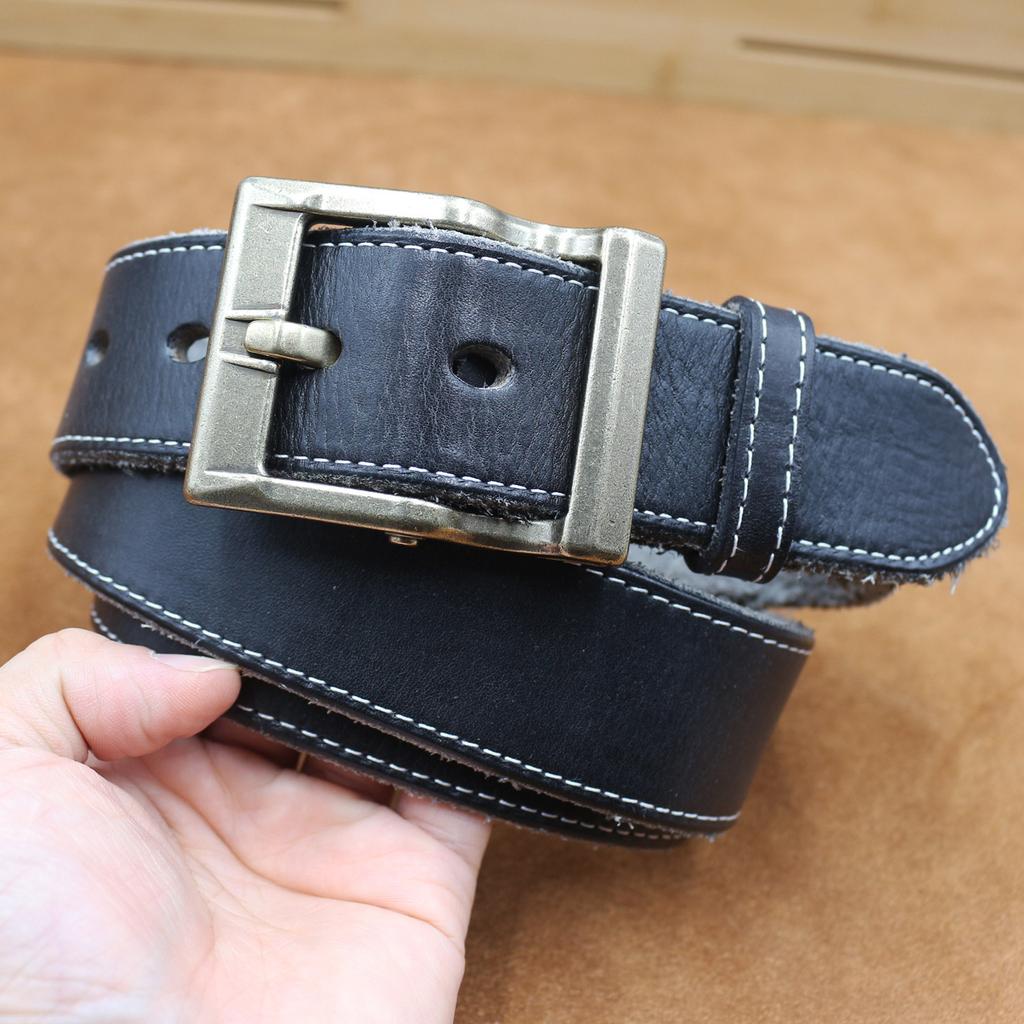 Retro 100% Top Layer Cowhide Hand-sewn Belt Washing Leather Business Casual Belt Creative Design Trendy Men