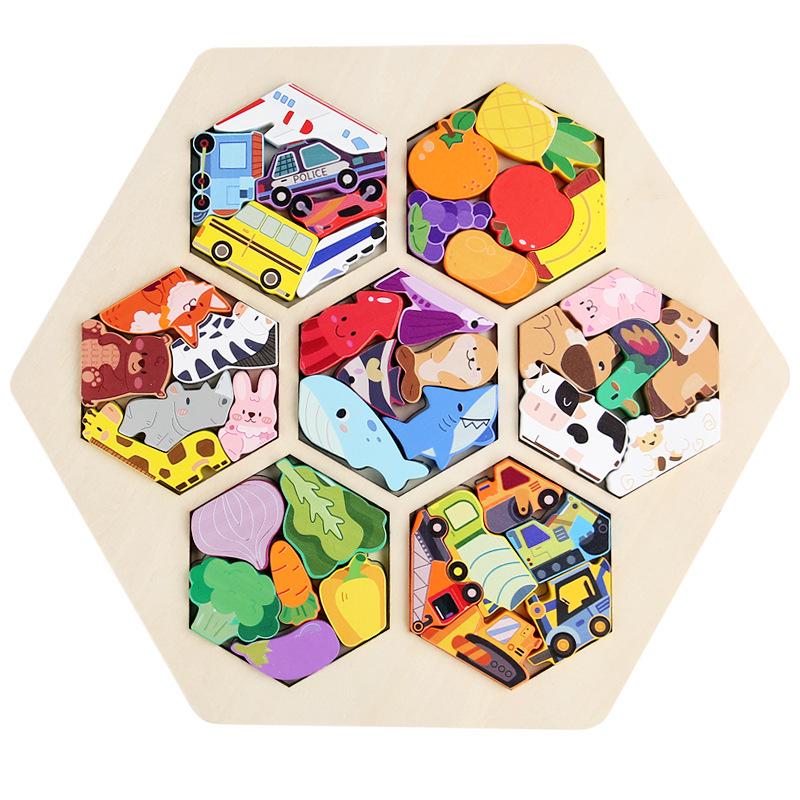 3D Animal & Fruit Theme Puzzle Blocks for Early Education - Creative Jigsaw for Kindergarten & Baby Learning