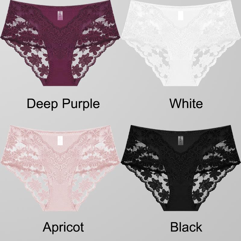 4PCS/Set Women Splice Panties Lace Floral Embroidery Briefs Sexy Female Underwear Lingerie for Ladies Transparent Briefs