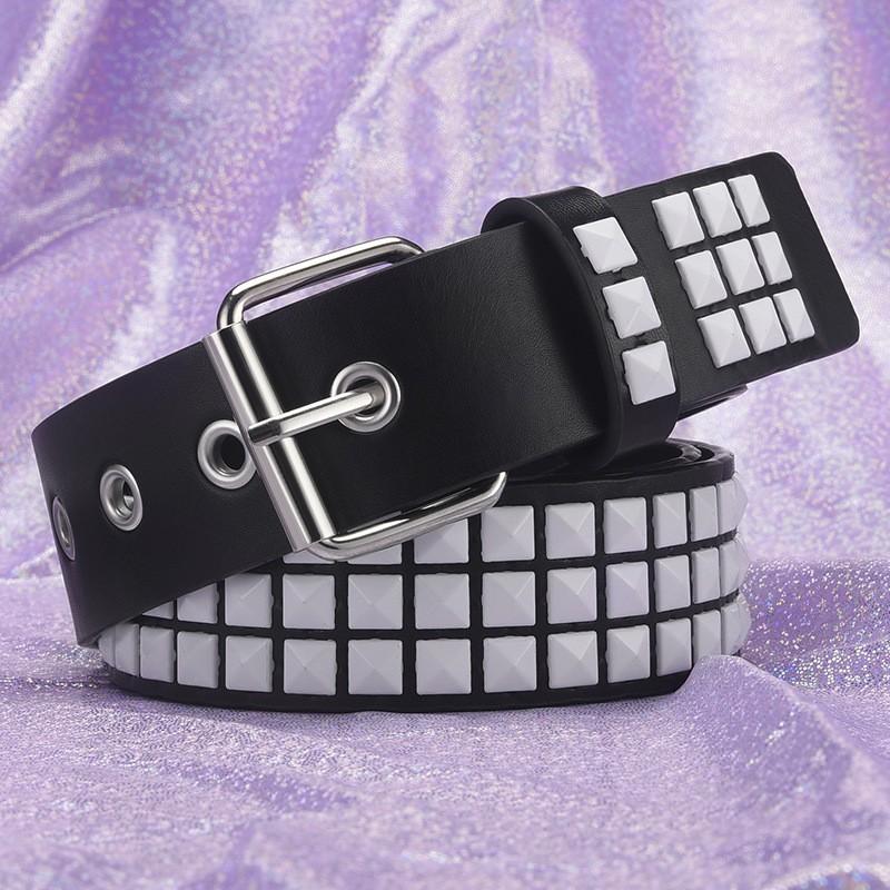 New Square Bead Rivet Belt for Women, Heavy Metal Belt for Men and Women, Y2K European and American Punk Rock Jeans Belt