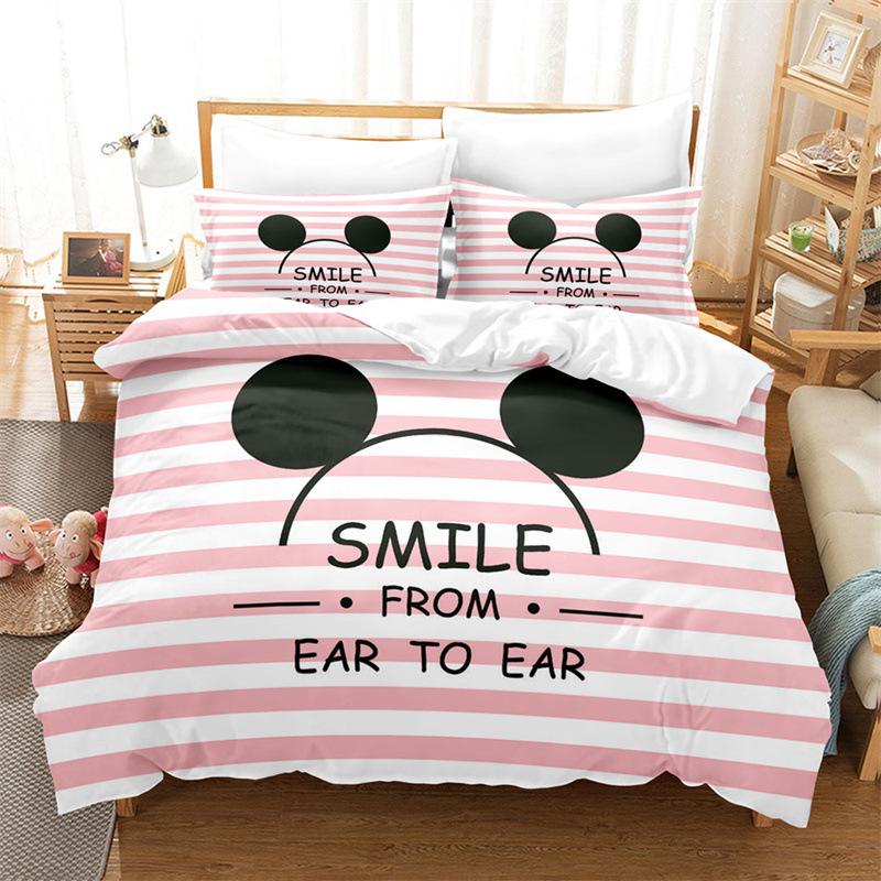 Pink Romantic Theme Duvet Cover Set King Queen Size Kawaii Cute Cartoon Yellow Crown Pink For Girls Women Polyester Bedding Set