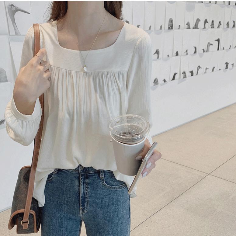 

Весна и осень, свободная рубашка с длинными рукавами и квадратным вырезом, с пузырьковыми рукавами, женская дизайнерская модная шифоновая рубашка 2XL бежевый