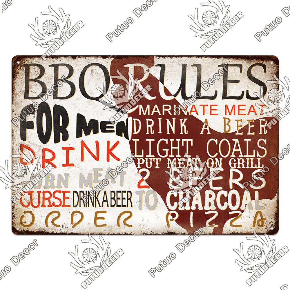 Putuo Decor BBQ Metal Sign Tin Plaque Vintage Metal Signs Iron Painting for Barbecue Bar Pub Kitchen Party Zone Wall Decor