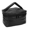 Quilted Makeup Bag Large Capacity Toiletry Organizer with Handle for Women Travel Gym Daily Use Black