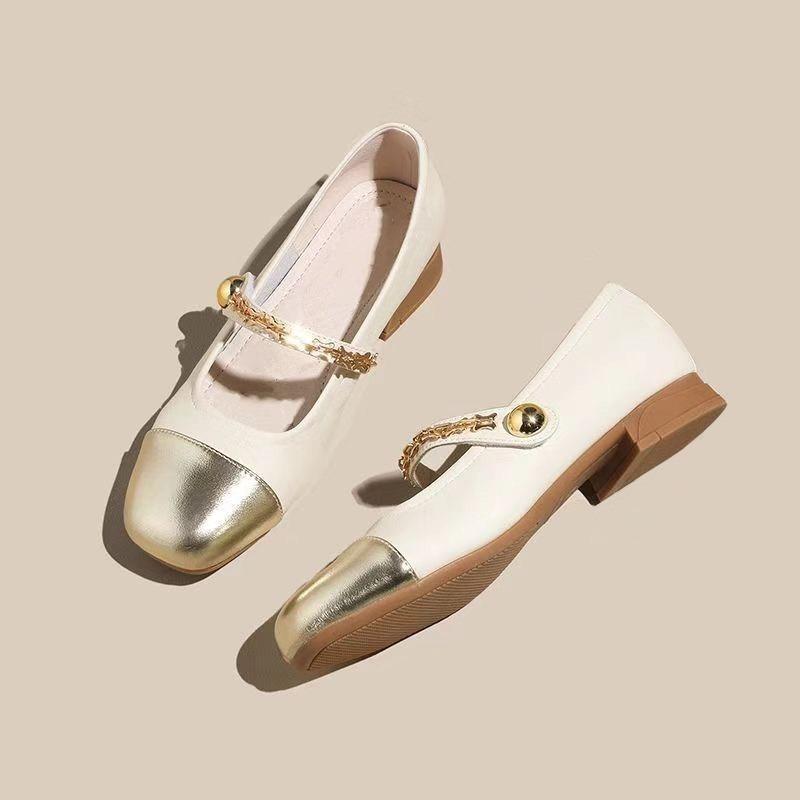 Single Shoes Women's Spring and Autumn Fashion Versatile Light Mouth Low Heel Square Head Word with Small Leather Shoes Mary Jane Shoes