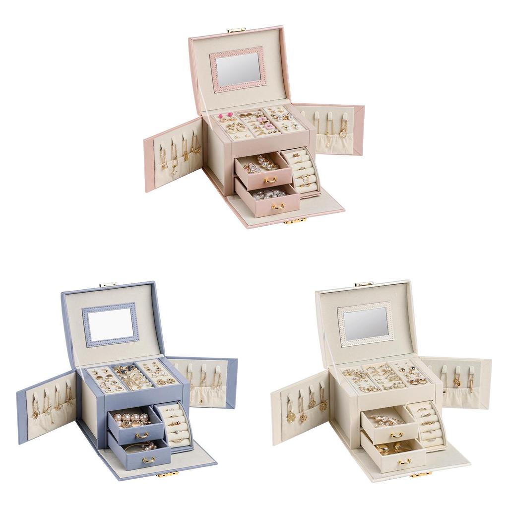 Leather Jewelry Organizer Box With Three Drawers For Wedding Gifts And Travel Souvenirs